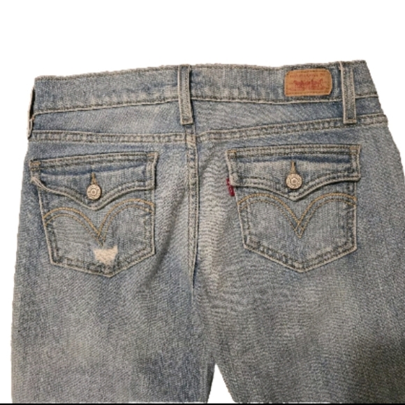 Levis 524 Too Superlow Jeans Womens 5M 28 x 30 Denim Blue Flare Y2K Distressed - Picture 5 of 15